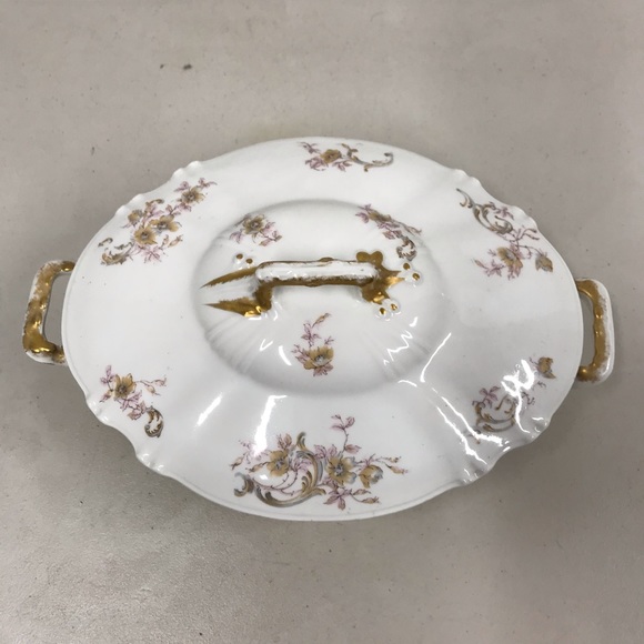 Haviland Limoges Lidded Tureen w Pink Flowers & Gold Trim France - Picture 2 of 9